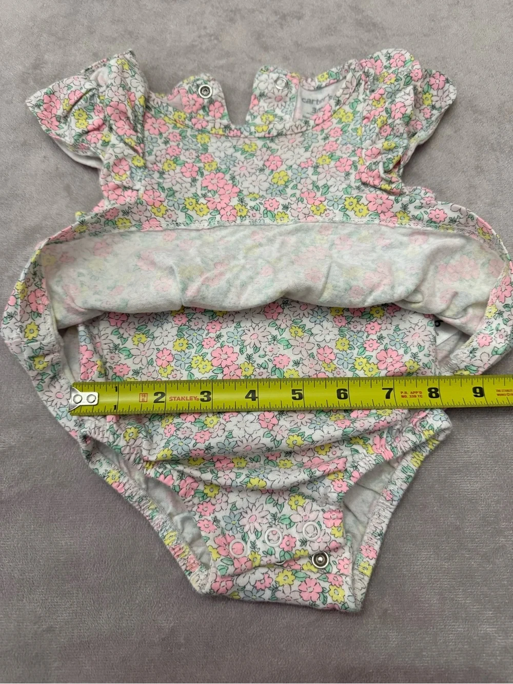 Carter’s Baby Girl Floral Dress Bodysuit 3 Months Pink Yellow Flutter Sleeve One